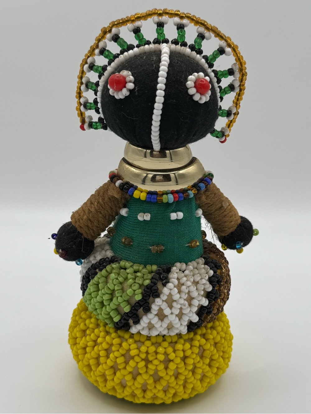 Vintage Ndebele Beaded Doll African Folk Art Fertility Tribal Brass Idzila Rings